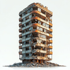 Old Apartment Building with Cracks and Structural Damage, in an Urban Setting, Aging Architecture