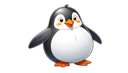 Stylized Cartoon Penguin with Orange Beak and Feet, Upright Posture and Friendly Expression, Bold Outlines, PNG
