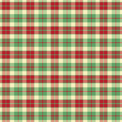 Plaid with twill weave repeat pattern.Gingham seamless pattern in green red beige.Checkered tartan Geometric graphic vector illustration background design for fabric and print.