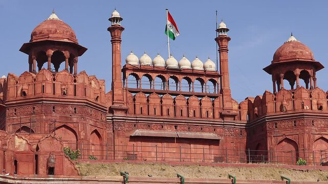 Beautiful architecture of Red Fort also known as Lal Qila, famous travel destination in New Delhi, India.
