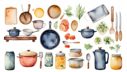 バーベキューの水彩画風イラスト