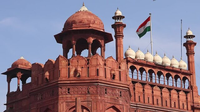 Beautiful architecture of Red Fort also known as Lal Qila, famous travel destination in New Delhi, India.