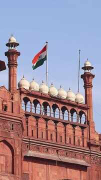 Beautiful architecture of Red Fort also known as Lal Qila, famous travel destination in New Delhi, India.
