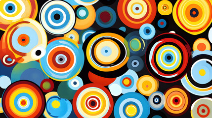 Fototapeta premium Abstract background with colorful concentric circles on black background.