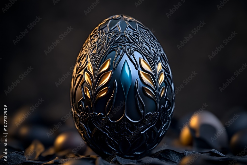 Aufkleber gothic-style easter egg with dark lace patterns and deep, moody colors, set against a shadowy backgr