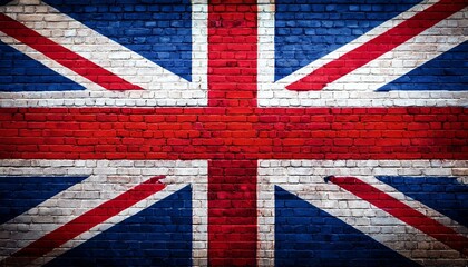 Fototapeta premium イギリスの国旗がペイントされたレンガの壁。(Brick wall painted with the United Kingdom flag.) 