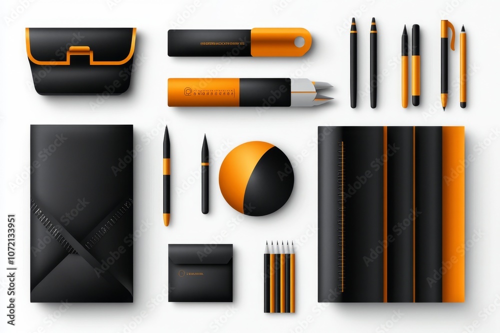Poster illustration of design tools and stationary arranged on a clean white background in a flat style