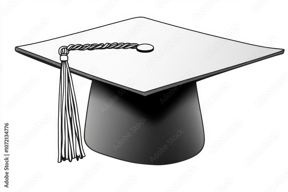 Leinwandbilder minimalist outline of a graduation cap with a tassel, using simple lines on a clean white background