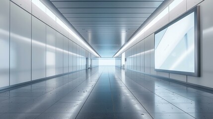 Naklejka premium Futuristic empty corridor interior with blank billboard