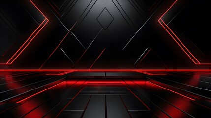 
3d rendering of black and red abstract geometric background. Scene for advertising, technology, showcase, banner, game, sport, cosmetic, business, metaverse. Sci-Fi Illustration. Product display