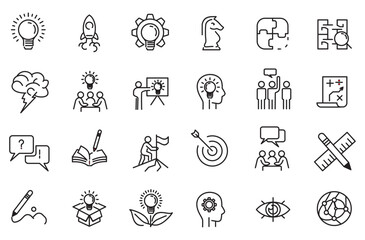 Creative business solutions related icon set. Innovation team management. Editable stroke. Pixel Perfect at