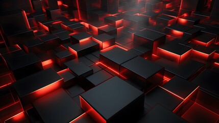 
3d rendering of black and red abstract geometric background. Scene for advertising, technology, showcase, banner, game, sport, cosmetic, business, metaverse. Sci-Fi Illustration. Product display