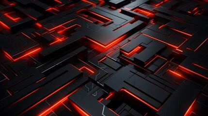 
3d rendering of black and red abstract geometric background. Scene for advertising, technology, showcase, banner, game, sport, cosmetic, business, metaverse. Sci-Fi Illustration. Product display