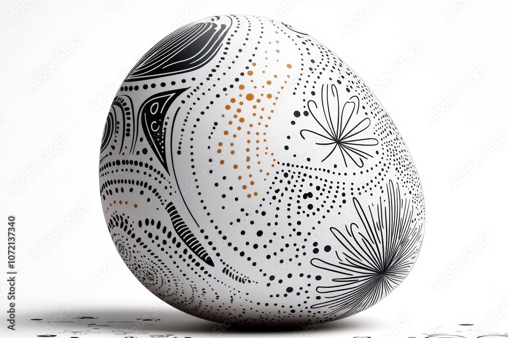 Poster simple line drawing of an easter egg with small dots and patterns, set against a white background