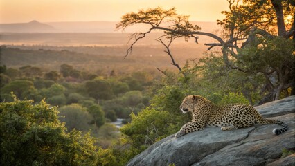 Obraz premium Majestic Male Lion Bathed in Warm Golden Light at Kruger National Park, South Africa's Wildlife Gem