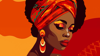 Fototapeta premium Bright female portrait in colors of Kwanzaa holiday black history month 