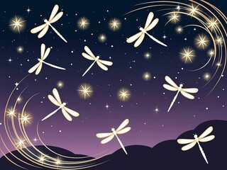 Fototapeta premium Enchanting dragonflies dance among stars in a magical night sky display