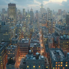 Naklejka premium Night Cityscape of Skyscrapers and Buildings