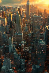 Obraz premium Aerial View of Skyscrapers in a City at Sunset