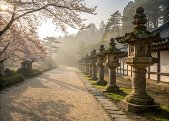 Serene Morning Sunlight at Bulguksa Temple in Gyeongju, South Korea with Moss-Covered Stones