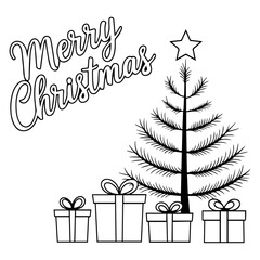 christmas tree with gift boxes. Merry Christmas icon, tree, gift.