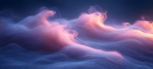 Fototapeta premium An ethereal landscape composed of soft, undulating waves in shades of pink and blue, creating a dreamlike atmosphere that evokes tranquility and serenity.