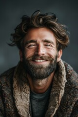 Obraz premium Close-up Portrait of a Happy Man with a Full Beard