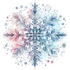 Fototapeta premium 흰 배경, 눈송이, 수채화 (white background, snowflake, water colour)