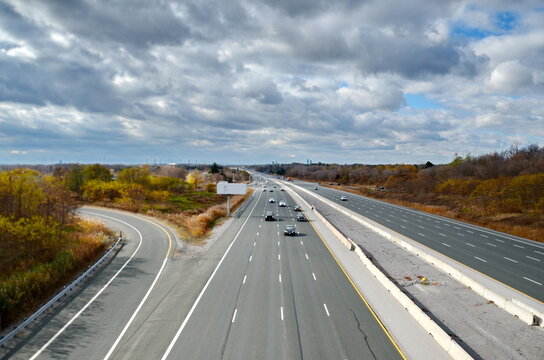 Highway 407 near Markham, Ontario. The 407 ETR is an express toll route highway. 