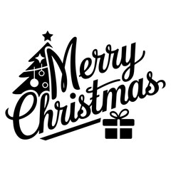 Merry Christmas icon, tree, gift.