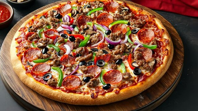 Italian pizza with cheese pepperoni black olives