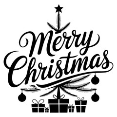 merry christmas and happy holidays icon, tree, gift.