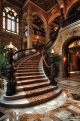 Obraz premium Grand Spiral Staircase in a Luxurious Mansion