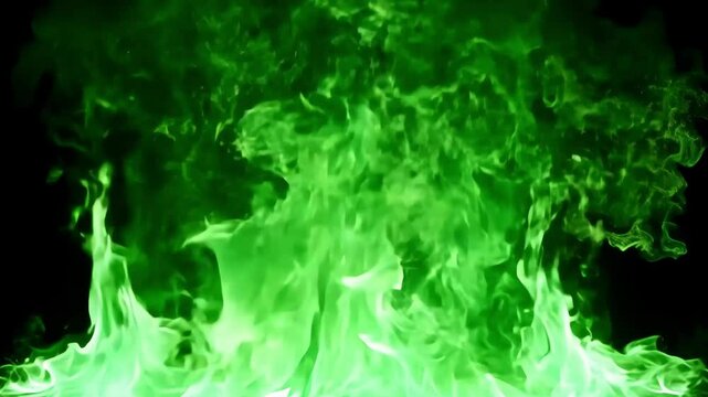 Green fire on black background magic energy fantasy