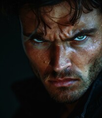 Obraz premium Close Up Portrait of a Man with Intense Expression