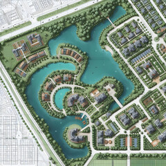 Obraz premium Architectural planning, visualization, real state architectural project, urban planning