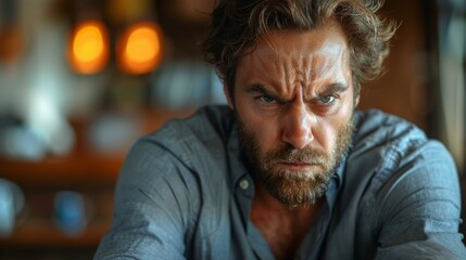 Fototapeta premium Close-up Portrait of a Man with Intense Expression