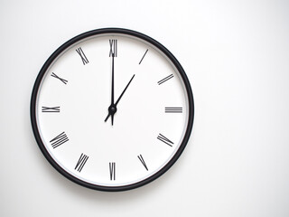 Clock Showing 13.00/01.00 with Roman Numerals – Simple Round Clock for Concepts of Time Management and Scheduling.