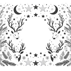 흰 배경, 순록 프레임, 테두리, 카드, 표지 (White background, reindeer frame, border, card, cover)
