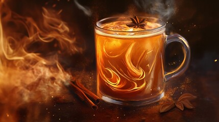 Spicy Hot Drink with Cinnamon Sticks and Star Anise