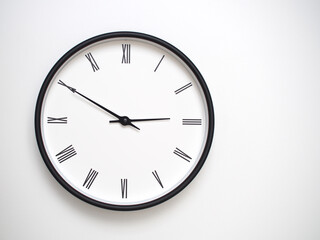 Clock Showing 14.50/02.50 with Roman Numerals – Simple Round Clock for Concepts of Time Management and Scheduling.