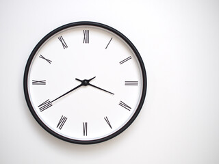 Clock Showing 15.40/03.40 with Roman Numerals – Simple Round Clock for Concepts of Time Management and Scheduling.