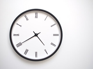 Clock Showing 16.40/04.40 with Roman Numerals – Simple Round Clock for Concepts of Time Management and Scheduling.