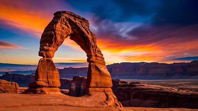 Delicate Arch in Utah at Dramatic Sunset

