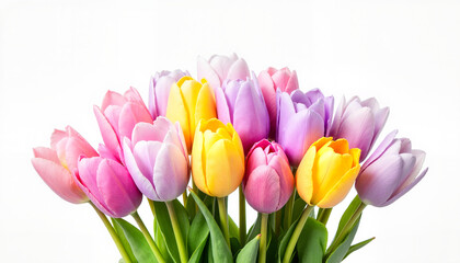 Fototapeta premium Colorful bouquet of tulips on a white background