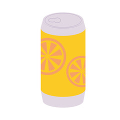 Lemonade in can package in flat design. Fruit juice or sweet soda drink. Vector illustration isolated.