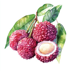 Lychee fruit watercolor clipart illustration