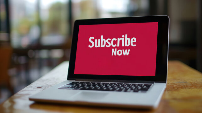 Laptop screen with "Subscribe Now" text in red, encouraging sign-up