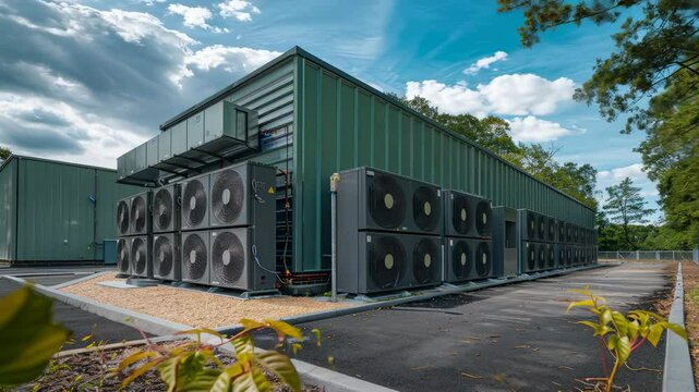 Modern air conditioning units in a commercial outdoor setting