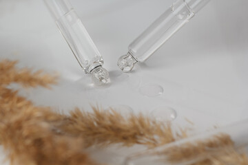 Pipettes with liquid on a white background